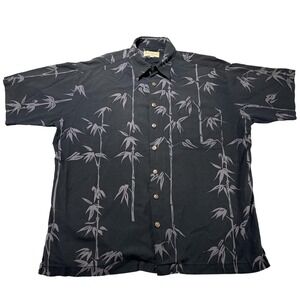 Vintage Margaritaville Shirt Mens XL Black Bamboo‎ Parrot Hawaiian Aloha Print